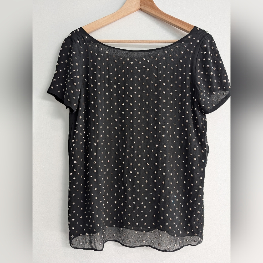 Milly Black Silk Scoop Back Studded Short Sleeve Blouse Size 6